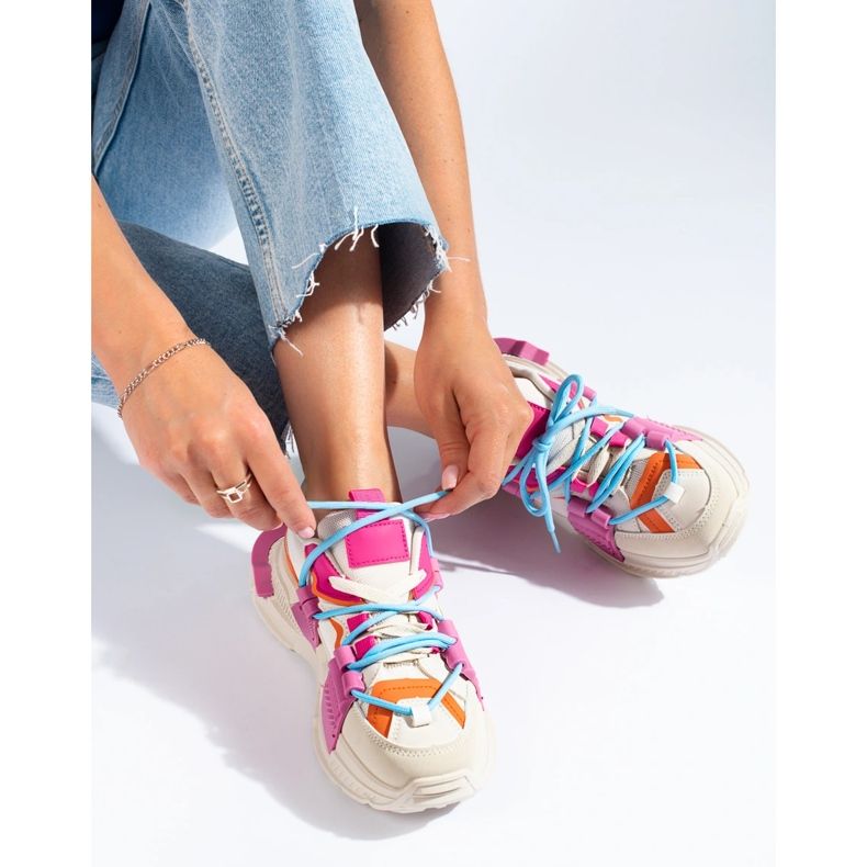 Tênis multicoloridos femininos em sola grossa Shelovet branco 2