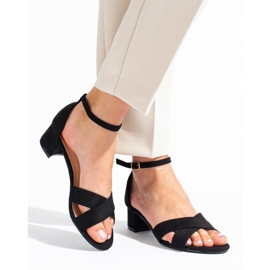 Sandália salto baixo de camurça preta, Shelovet preto 1