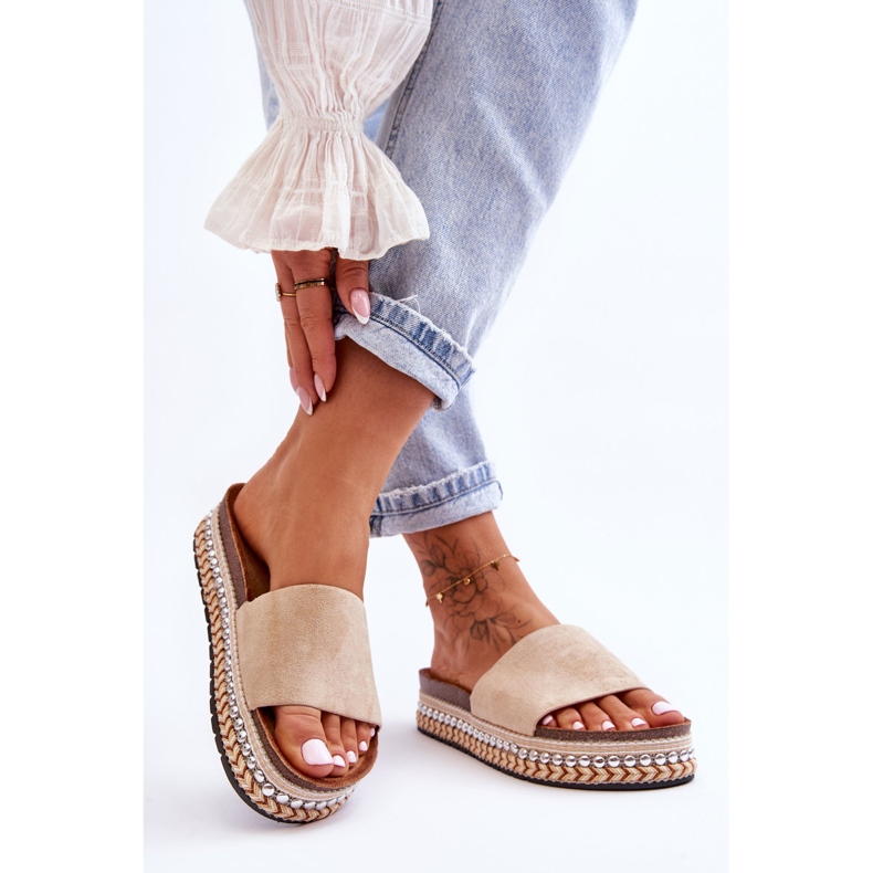 WR1 Chinelos femininos de camurça lisa bege Hayen 1